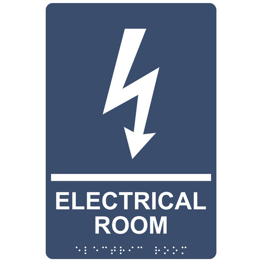 Navy ADA Braille ELECTRICAL ROOM Sign with Symbol RRE-945_White_on_Navy