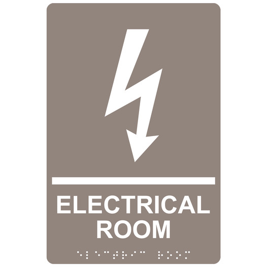 Taupe ADA Braille ELECTRICAL ROOM Sign with Symbol RRE-945_White_on_Taupe