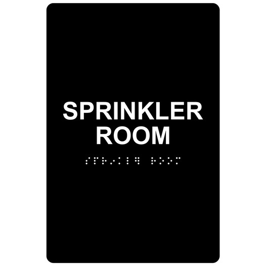 Black ADA Braille SPRINKLER ROOM Sign RRE-985_White_on_Black