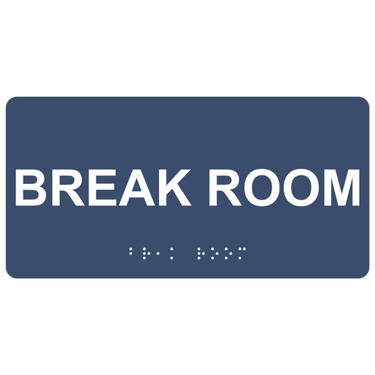 Navy ADA Braille Break Room Sign with White Tactile Text