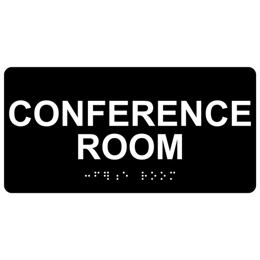 Black ADA Braille Conference Room Sign with Tactile Text - RSME-285_White_on_Black