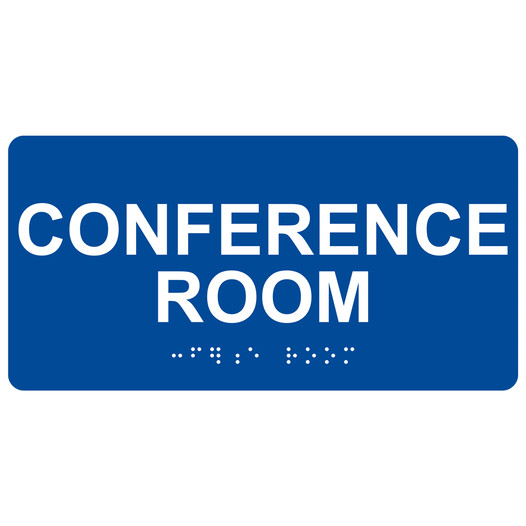 Blue ADA Braille Conference Room Sign with White Tactile Text