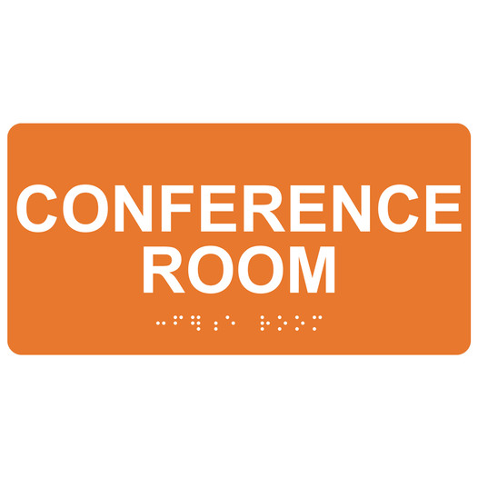 Orange ADA Braille Conference Room Sign with Tactile Text - RSME-285_White_on_Orange