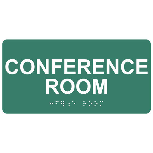 Pine Green ADA Braille Conference Room Sign with Tactile Text - RSME-285_White_on_PineGreen