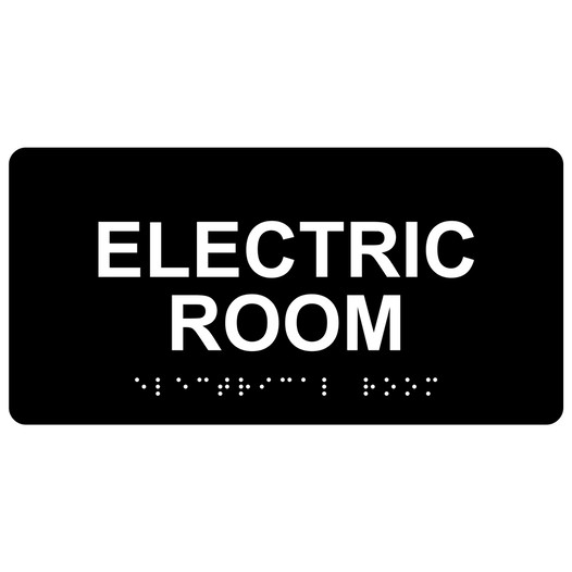 Black ADA Braille Electric Room Sign with Tactile Text - RSME-301_White_on_Black