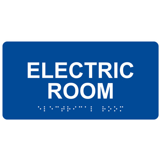 Blue ADA Braille Electric Room Sign with Tactile Text - RSME-301_White_on_Blue