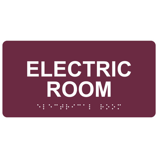 Burgundy ADA Braille Electric Room Sign with White Tactile Text