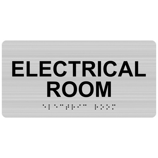 Brushed Silver ADA Braille Electrical Room Sign with Tactile Text - RSME-302_Black_on_BrushedSilver