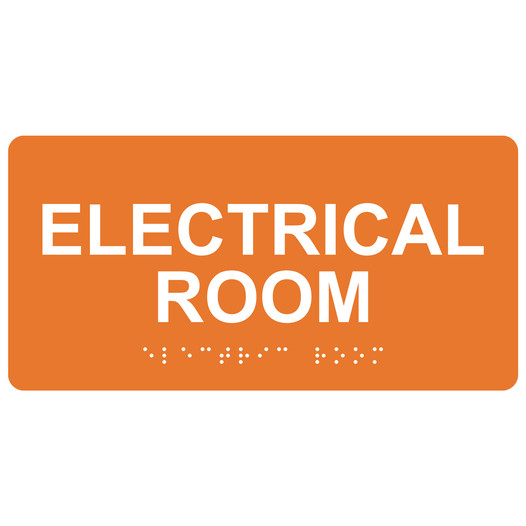 Orange ADA Braille Electrical Room Sign with White Tactile Text