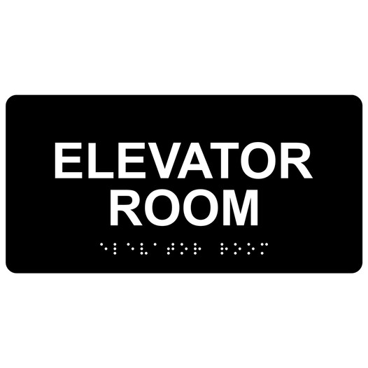 Black ADA Braille Elevator Room Sign with Tactile Text - RSME-303_White_on_Black