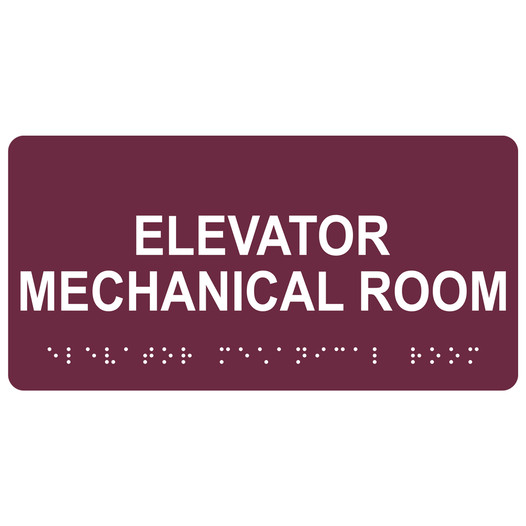 Burgundy ADA Braille Elevator Mechanical Room Sign with Tactile Text - RSME-306_White_on_Burgundy