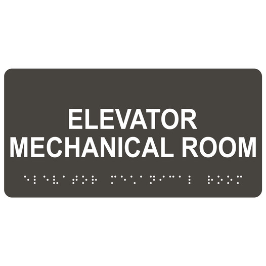 Charcoal Gray ADA Braille Elevator Mechanical Room Sign with White Tactile Text