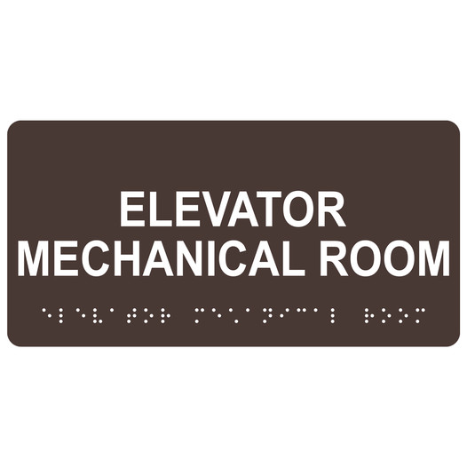 Dark Brown ADA Braille Elevator Mechanical Room Sign with Tactile Text - RSME-306_White_on_DarkBrown