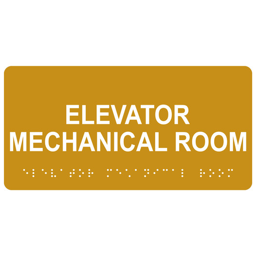 Gold ADA Braille Elevator Mechanical Room Sign with Tactile Text - RSME-306_White_on_Gold