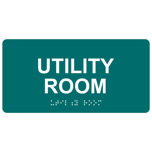 Bahama Blue ADA Braille Utility Room Sign with Tactile Text - RSME-31858_White_on_BahamaBlue