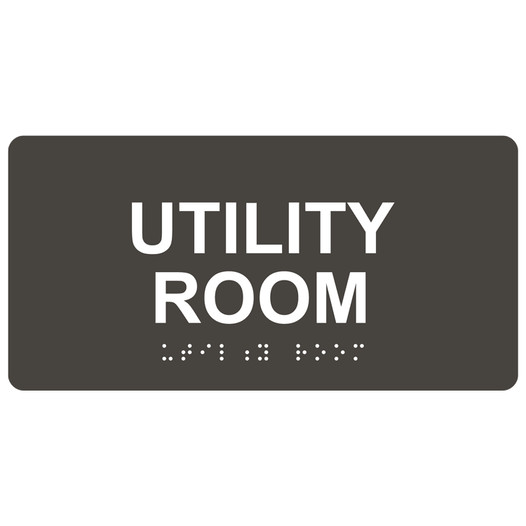 Charcoal Gray ADA Braille Utility Room Sign with Tactile Text - RSME-31858_White_on_CharcoalGray