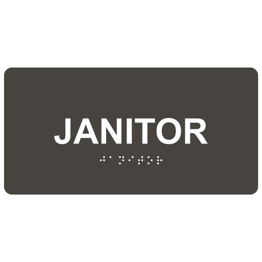 Charcoal Gray ADA Braille Janitor Sign with White Tactile Text