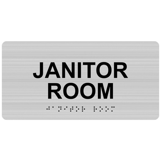 Brushed Silver ADA Braille Janitor Room Sign with Tactile Text - RSME-377_Black_on_BrushedSilver