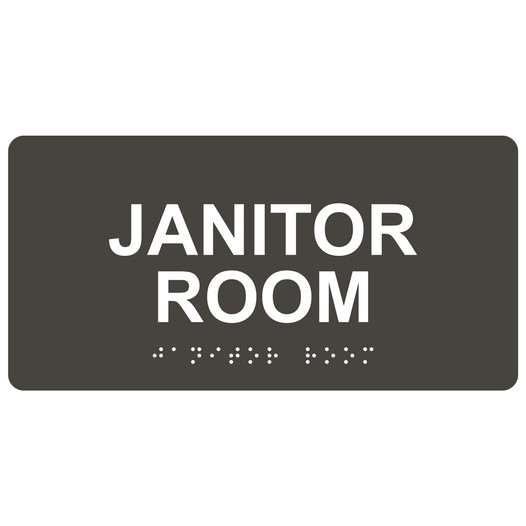Charcoal Gray ADA Braille Janitor Room Sign with White Tactile Text