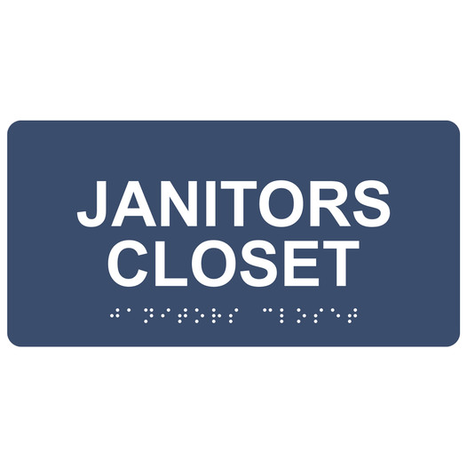 Navy ADA Braille Janitors Closet Sign with Tactile Text - RSME-378_White_on_Navy