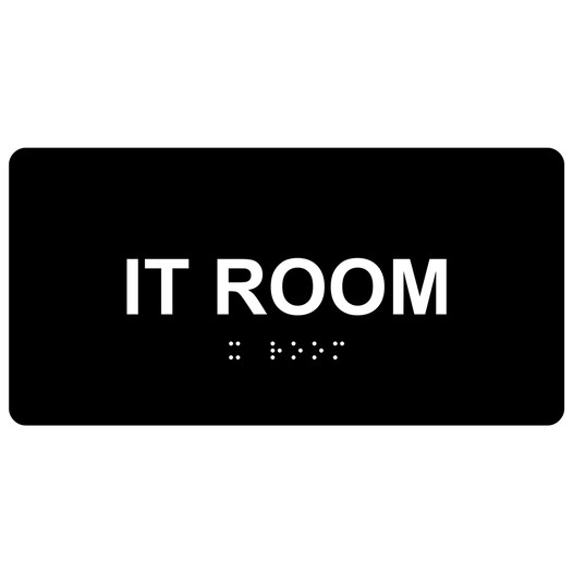 Black ADA Braille It Room Sign with Tactile Text - RSME-379_White_on_Black