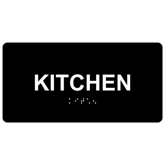 Black ADA Braille Kitchen Sign with Tactile Text - RSME-385_White_on_Black