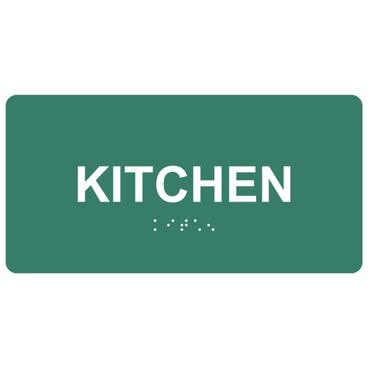 Pine Green ADA Braille Kitchen Sign with Tactile Text - RSME-385_White_on_PineGreen