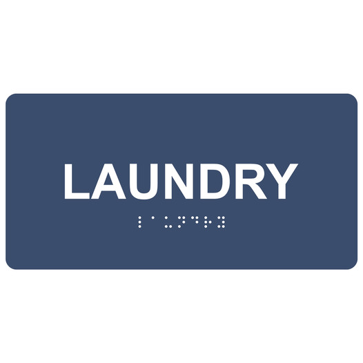 Navy ADA Braille Laundry Sign with Tactile Text - RSME-395_White_on_Navy