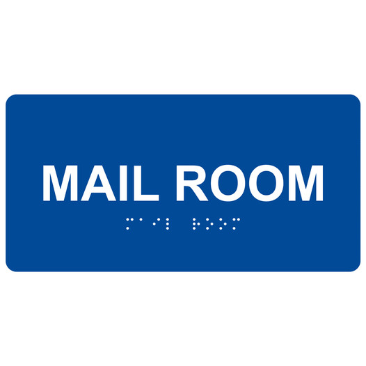 Blue ADA Braille Mail Room Sign with Tactile Text - RSME-415_White_on_Blue