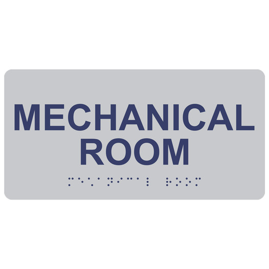 Silver ADA Braille Mechanical Room Sign with Marine Blue Tactile Text