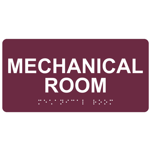 Burgundy ADA Braille Mechanical Room Sign with Tactile Text - RSME-426_White_on_Burgundy