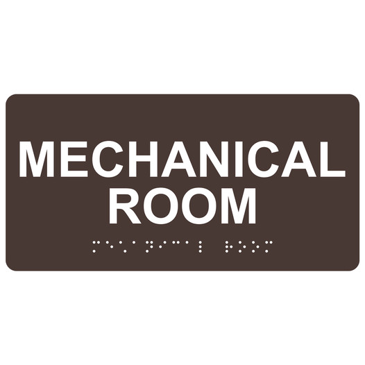 Dark Brown ADA Braille Mechanical Room Sign with Tactile Text - RSME-426_White_on_DarkBrown