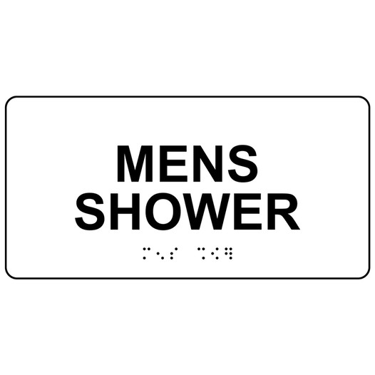 White ADA Braille MENS SHOWER Sign with Black Tactile Text