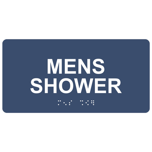 Navy ADA Braille MENS SHOWER Sign with Tactile Text - RSME-433_White_on_Navy