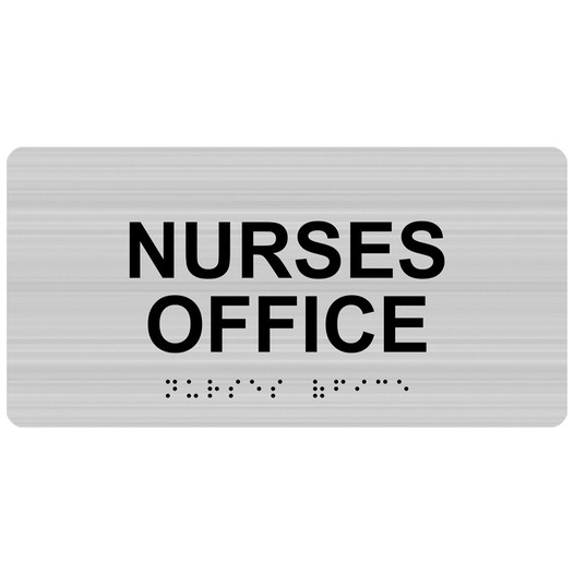 Brushed Silver ADA Braille Nurses Office Sign with Tactile Text - RSME-483_Black_on_BrushedSilver