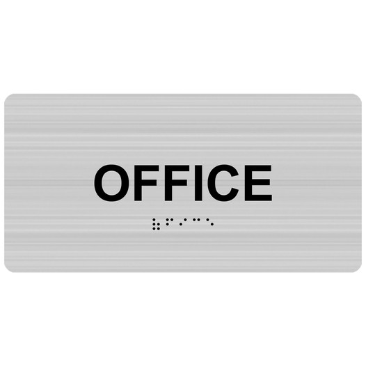 Brushed Silver ADA Braille Office Sign with Tactile Text - RSME-485_Black_on_BrushedSilver