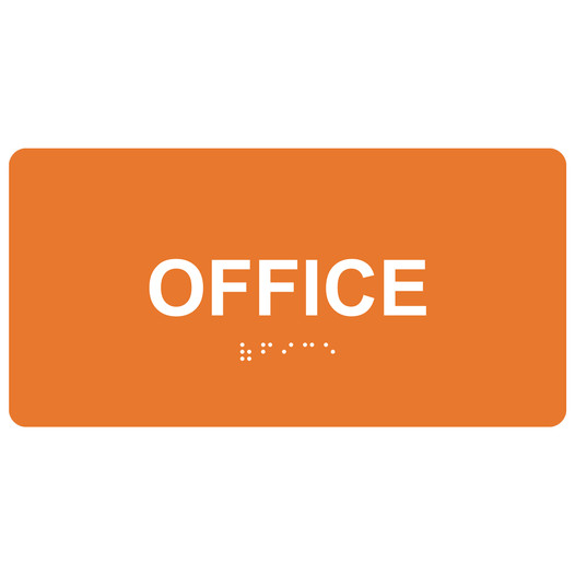 Orange ADA Braille Office Sign with White Tactile Text