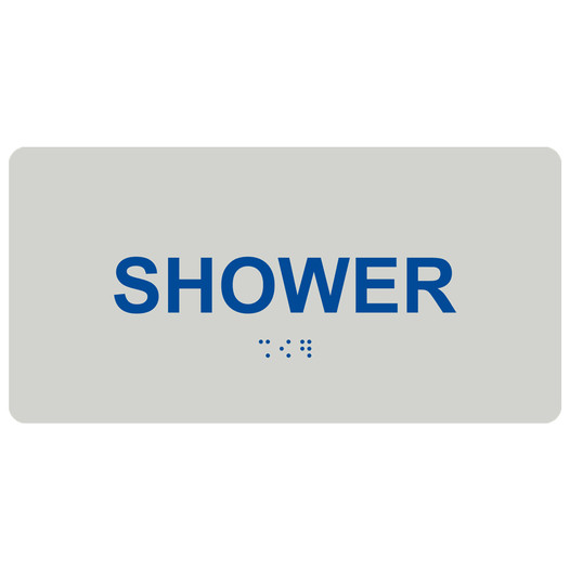 Pearl Gray ADA Braille Shower Sign with Tactile Text - RSME-563-Blue_on_PearlGray