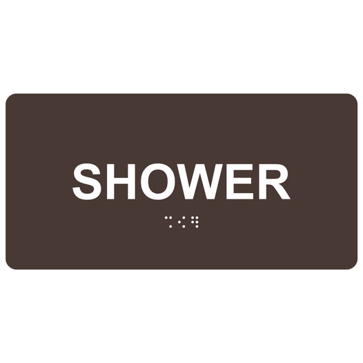 Dark Brown ADA Braille Shower Sign with White Tactile Text
