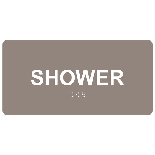 Taupe ADA Braille Shower Sign with White Tactile Text