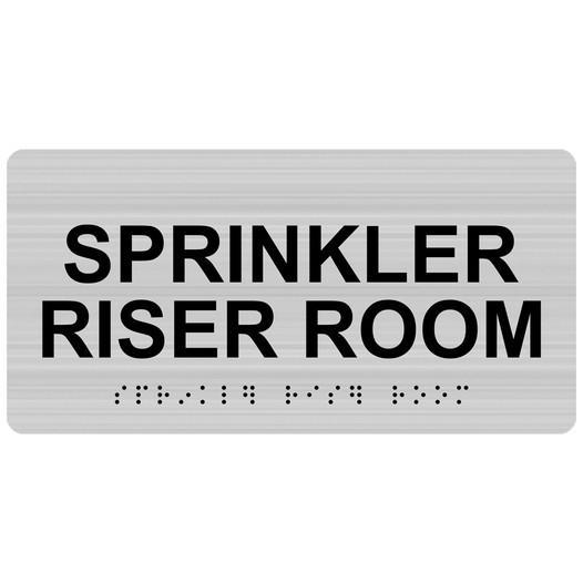 Brushed Silver ADA Braille Sprinkler Riser Room Sign with Black Tactile Text