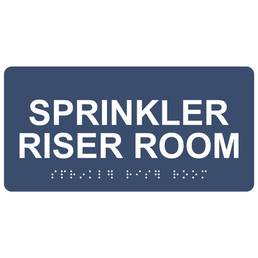 Navy ADA Braille Sprinkler Riser Room Sign with White Tactile Text