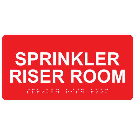 Red ADA Braille Sprinkler Riser Room Sign with Tactile Text - RSME-566_White_on_Red
