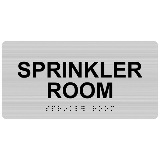 Brushed Silver ADA Braille Sprinkler Room Sign with Black Tactile Text