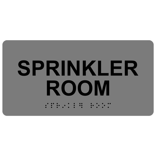 Gray ADA Braille Sprinkler Room Sign with Black Tactile Text