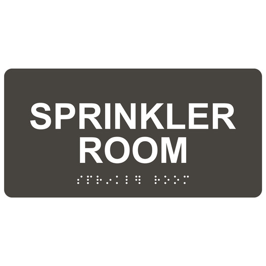Charcoal Gray ADA Braille Sprinkler Room Sign with White Tactile Text