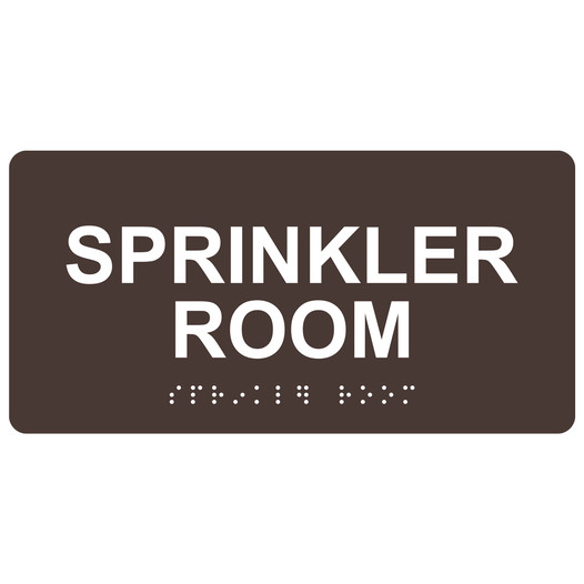 Dark Brown ADA Braille Sprinkler Room Sign with Tactile Text - RSME-567_White_on_DarkBrown