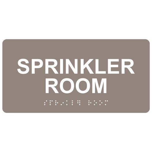 Taupe ADA Braille Sprinkler Room Sign with Tactile Text - RSME-567_White_on_Taupe
