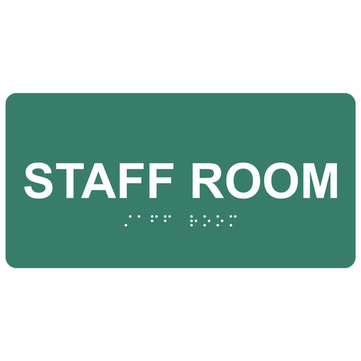 Pine Green ADA Braille Staff Room Sign with White Tactile Text