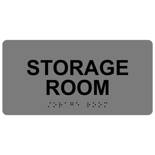 Gray ADA Braille Storage Room Sign with Black Tactile Text